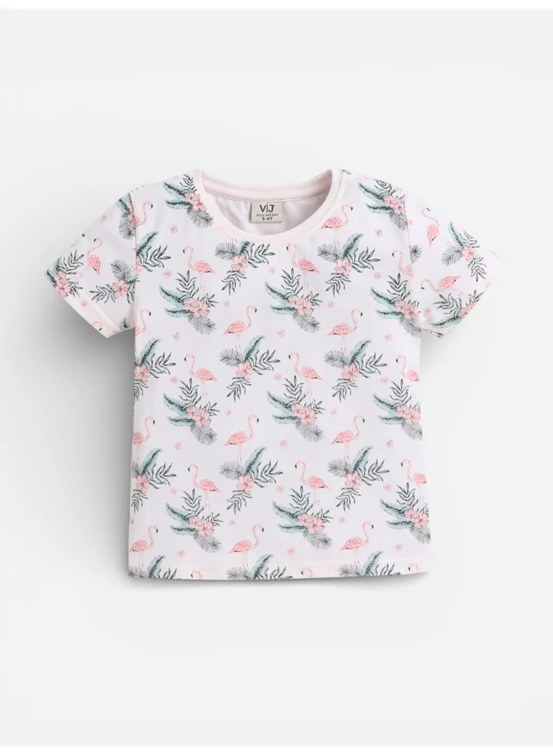 Victor And Jane  Girls Flamingo Print Cotton Pajama Set – T-Shirt & Shorts Nightwear for Women | Best Price UAE